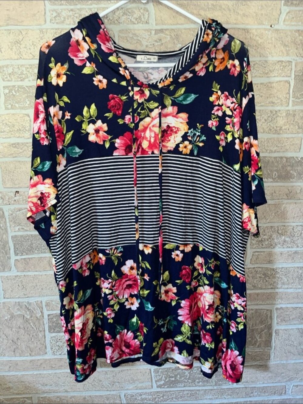 Luce Navy Floral & Stripe Hooded Tunic